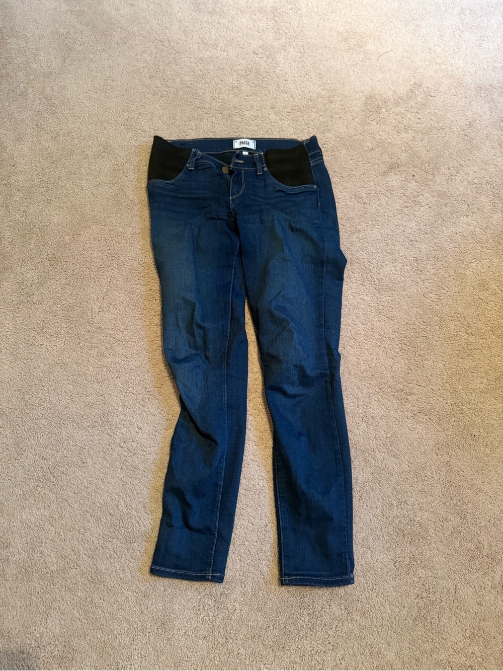 PAIGE Dark Blue Maternity Jeans with Black Stretch Panels